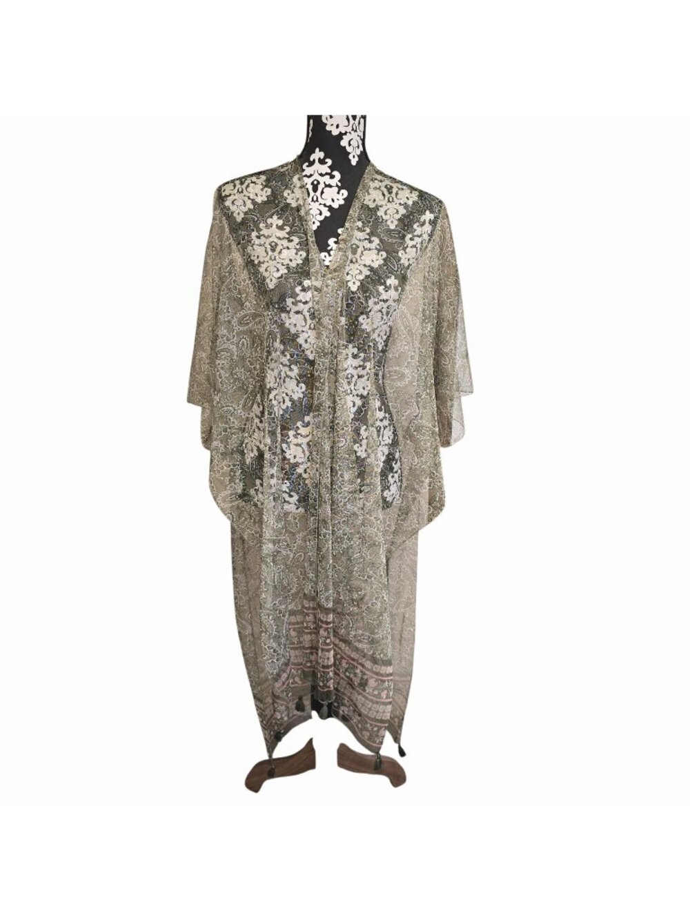 Est 1946 One Size Sheer Floral & Paisley Kimono Beige Lightweight Boho